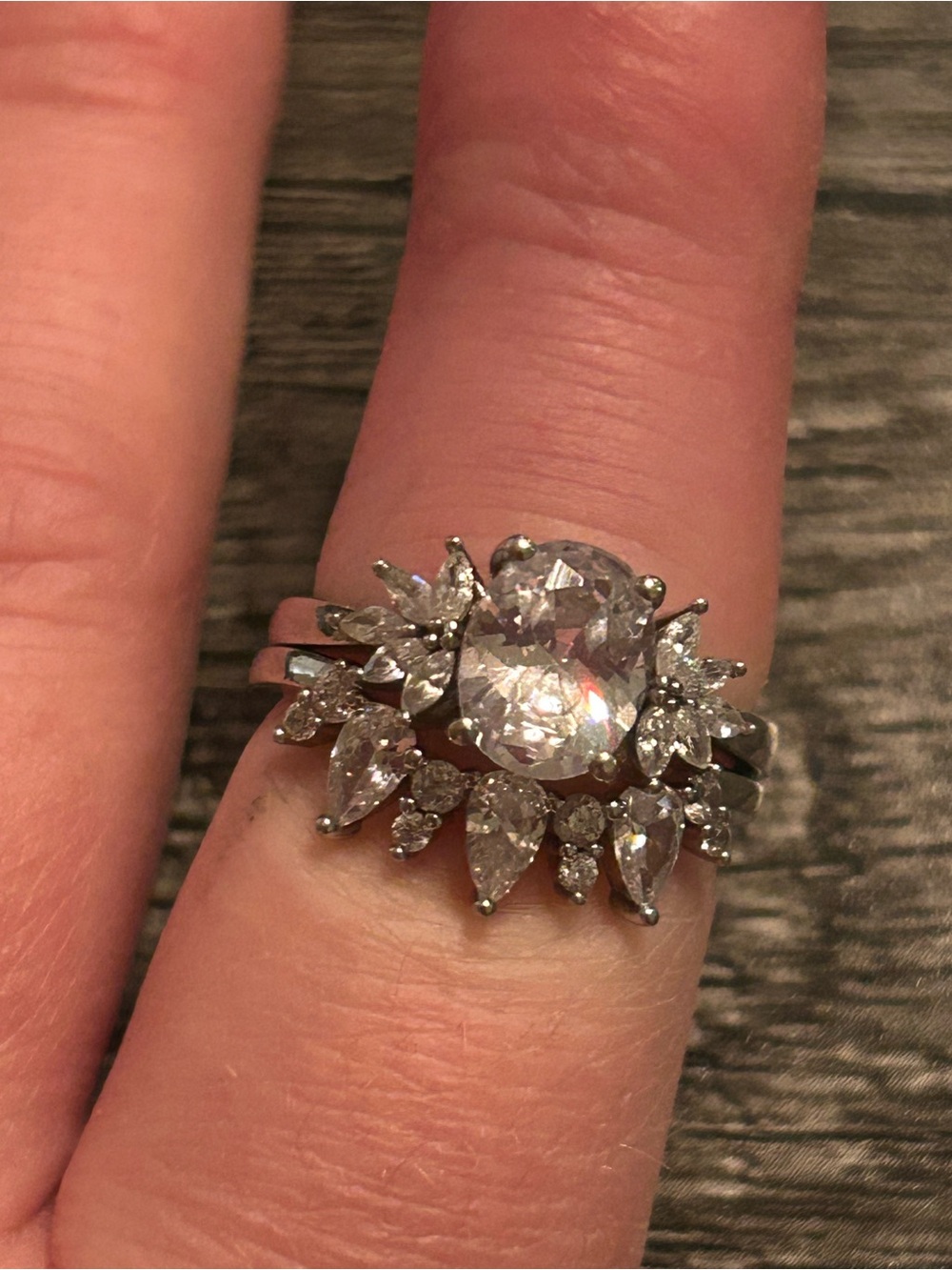 Sterling Silver Clear Crystal Cocktail Ring Set Size 7